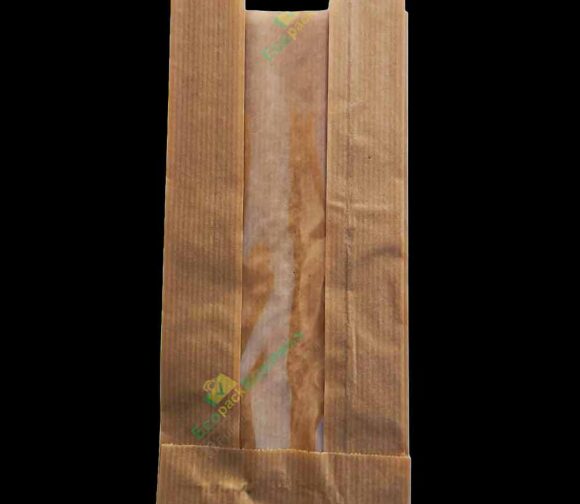 Punga cu fereastra 10x23+6cm din hartie kraft natur, 1000 buc/bax 1