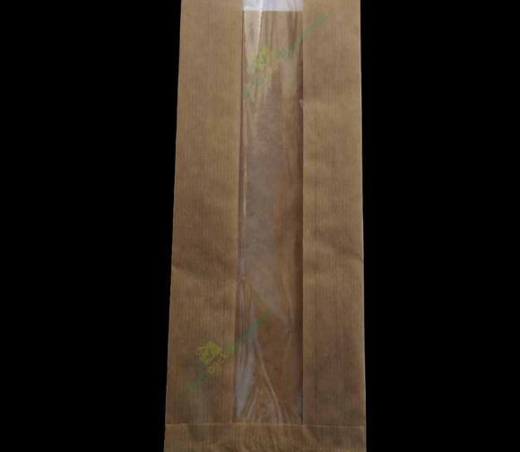Punga cu fereastra 12x31+5cm din hartie kraft natur, cod PK1409