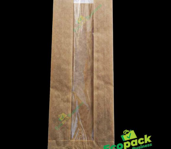 Punga cu fereastra 18×43+6cm hartie kraft natur pentru panificatie mare