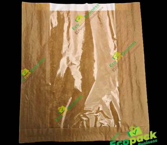 Punga cu fereastra 30x34+6cm hartie kraft natur