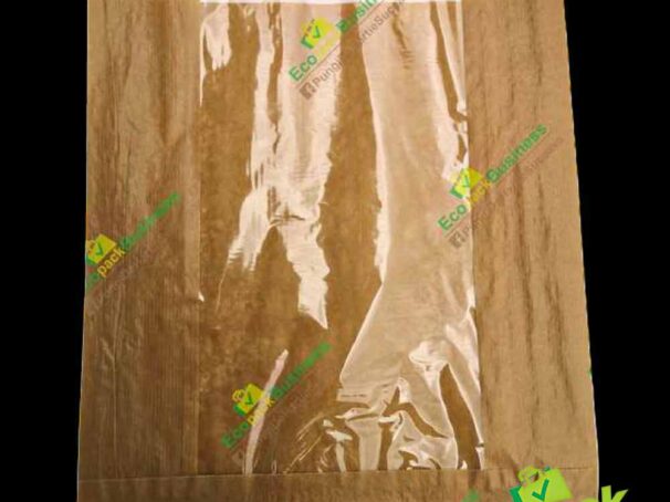 Punga cu fereastra 30x34+6cm hartie kraft natur
