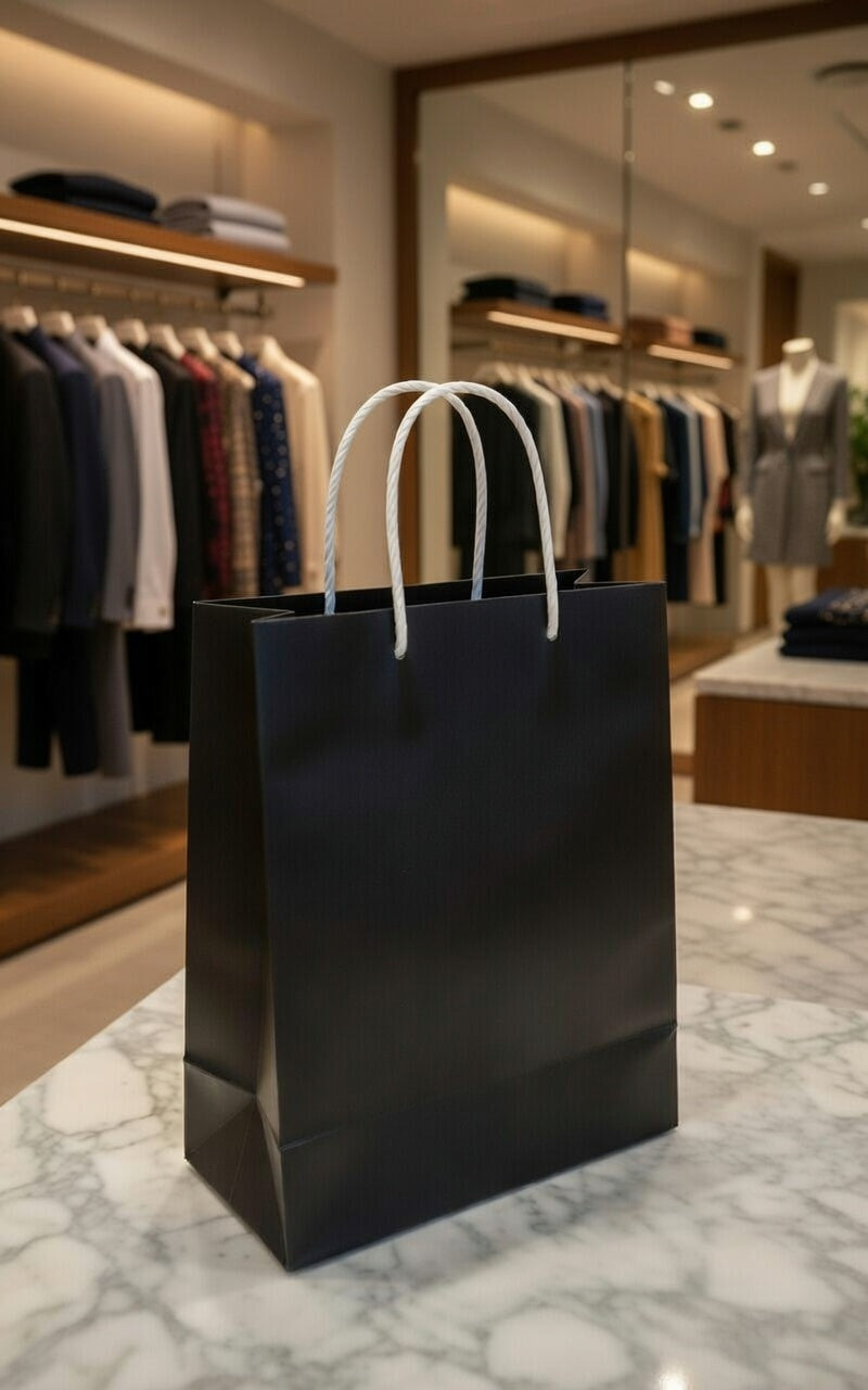 Sacose de hartie negre cu maner sfoara 25x30x14 cm – Elegante si rezistente Imagine principală a produsului