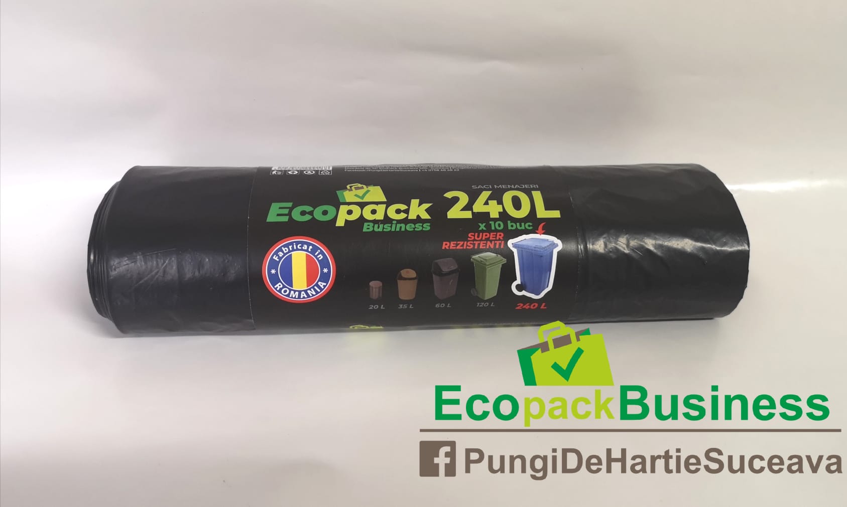 SACI MENAJERI NEGRI 240L 10buc/rola (10role/bax) Imagine principală a produsului