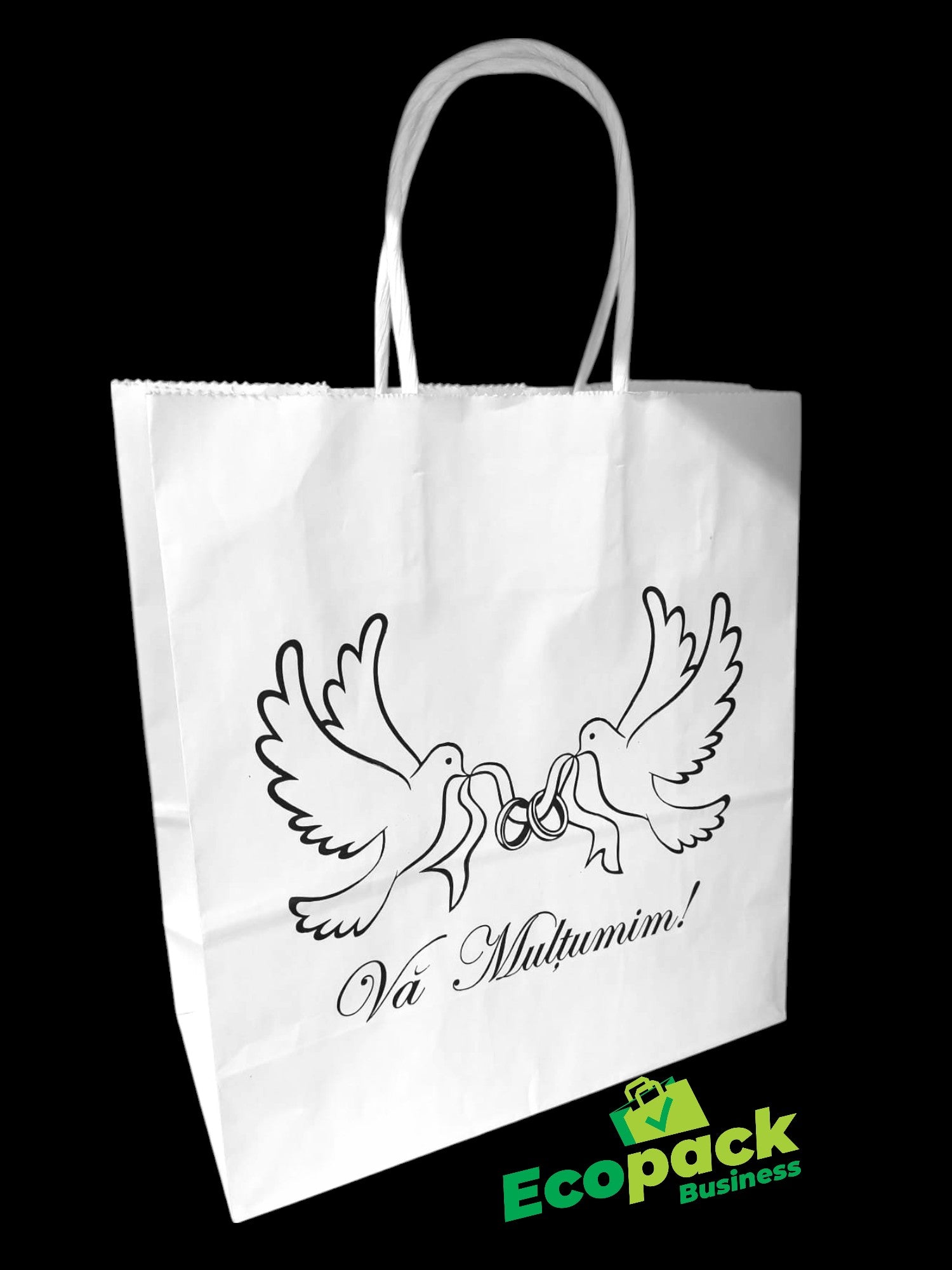 SACOSE PENTRU NUNTA "VA MULTUMIM" ALBE, MANER SFOARA 24x26+11cm 100buc/bax Imagine secundară a produsului