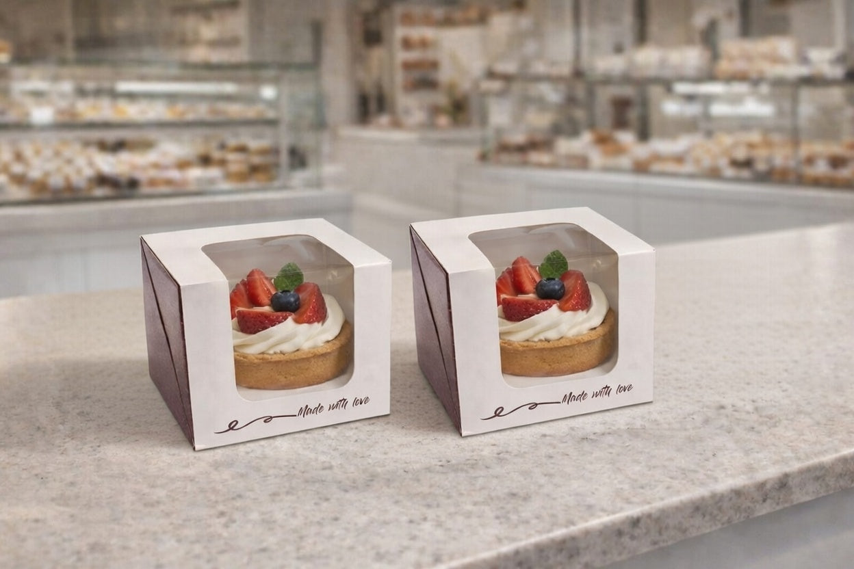 CUTII PRAJITURI CU FEREASTRA 10x10x10cm MONOPORTIE (25 buc/set) Imagine principală a produsului