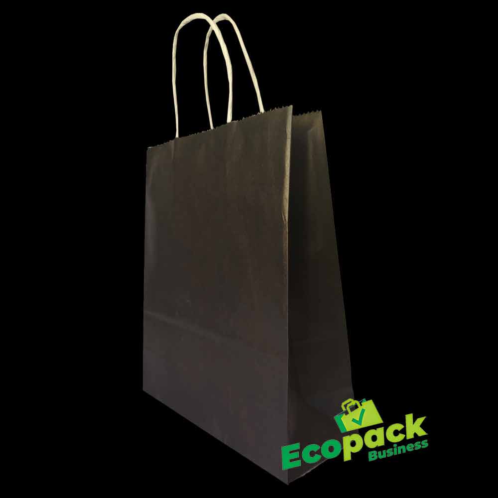 Sacose de hartie negre cu maner sfoara 20x25x9 cm Imagine secundară a produsului