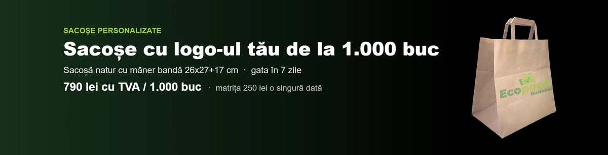 Sacoșe hârtie natur 26x27 cu logo personalizat