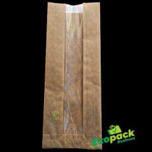 Punga cu fereastra 18×43+6cm hartie kraft natur pentru panificatie mare